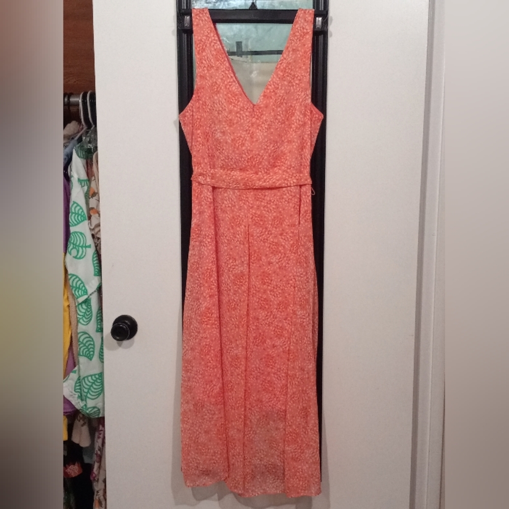 🧁B2G1🧁 DKNY Coral High Low Faux-Wrap Dress with Tie - Picture 3 of 13